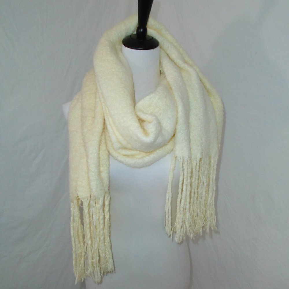 Ivory Scarf 22” x 71” Wrap Shaw Frills Soft Winter Neck Protection